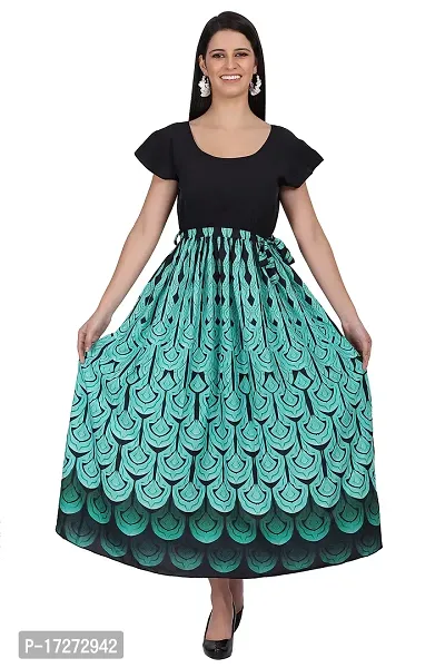 Shyama Collections SASOKI Women Fashionable Stylish Ankle Length Long PolyCrepe Digital Print Dress with Belt-GRN -S Green-thumb0