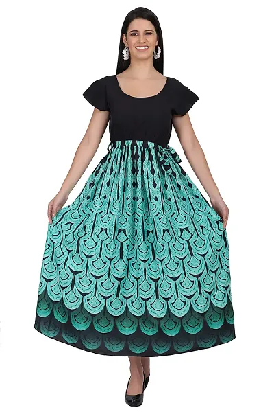 Shyama Collections SASOKI Women Fashionable Stylish Ankle Length Long PolyCrepe Digital Print Dress with Belt-GRN -S Green