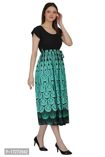 Shyama Collections SASOKI Women Fashionable Stylish Ankle Length Long PolyCrepe Digital Print Dress with Belt-GRN -S Green-thumb3