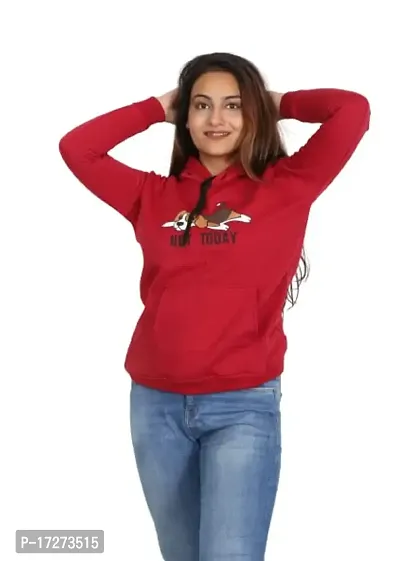 Sasoki Women Stylish and Fashionable So Warm Printed Fleece Fabric Sweatshirt-RED-M-thumb0
