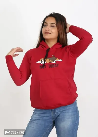 Sasoki Women Stylish and Fashionable So Warm Printed Fleece Fabric Sweatshirt-RED-XL-thumb3
