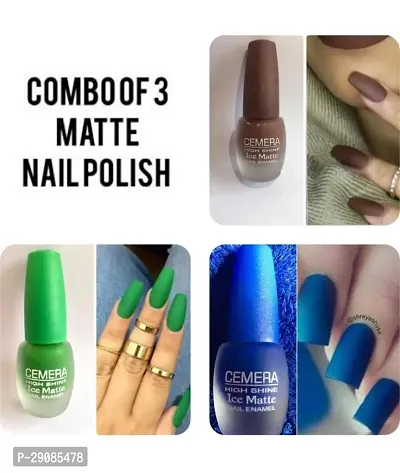 High Shine Combo Of Cemera Matte Nail Polish Royal Blue Brown And Green Nail Paint