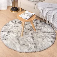 CottonFry Faux Sheepskin Fur Area Rugs Round Fur Throw Rug Floor Mat Circular Carpet for Bedroom Soft Circle Kids Play Mat for Nursery (20x20, White & Black)-thumb1