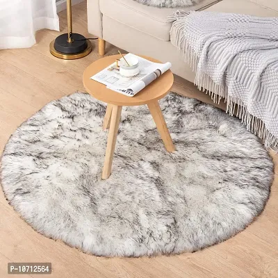 CottonFry Faux Sheepskin Fur Area Rugs Round Fur Throw Rug Floor Mat Circular Carpet for Bedroom Soft Circle Kids Play Mat for Nursery (20x20, White & Black)-thumb2