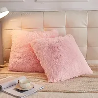 Cottonfry Pack of 2 Luxury Fur Shaggy Fluffy Throw Pillow Covers Set Soft Deluxe Decorative Plush Fleece Pillowcases for Cushion Couch Sofa Bedroom Home (Baby Pink, 12x18)-thumb1