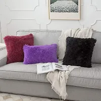 Cottonfry Pack of 2 Luxury Fur Shaggy Fluffy Throw Pillow Covers Set Soft Deluxe Decorative Plush Fleece Pillowcases for Cushion Couch Sofa Bedroom Home (Purple, 16x16)-thumb2