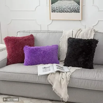 Cottonfry Pack of 2 Luxury Fur Shaggy Fluffy Throw Pillow Covers Set Soft Deluxe Decorative Plush Fleece Pillowcases for Cushion Couch Sofa Bedroom Home (Purple, 16x16)-thumb3