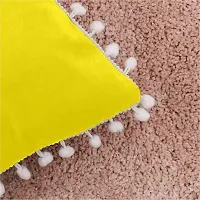 Cottonfry Soft Square 250 Velvet Pillowcases with Pom Poms Throw Pillow Cushion Covers, (Size: 18x27 Inches, Color:Lemon Yellow) Pack of 5 Piece-thumb3