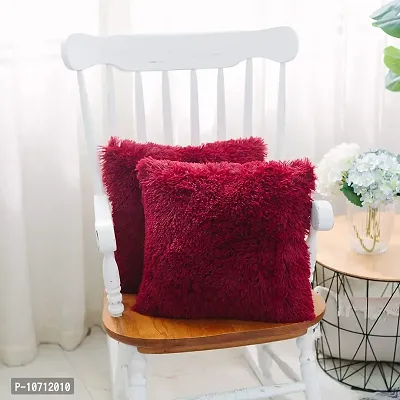 Cottonfry Pack of 2 Luxury Fur Shaggy Fluffy Throw Pillow Covers Set Soft Deluxe Decorative Plush Fleece Pillowcases for Cushion Couch Sofa Bedroom Home (18x27, Burgundy Red)