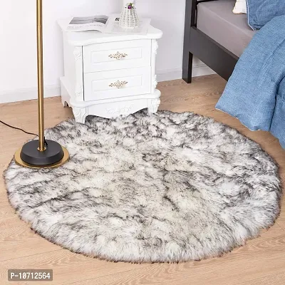 CottonFry Faux Sheepskin Fur Area Rugs Round Fur Throw Rug Floor Mat Circular Carpet for Bedroom Soft Circle Kids Play Mat for Nursery (20x20, White & Black)