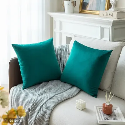 Ultra Soft Velvet Cushion Covers Set of 2 Pieces (24x24, SGreen)-thumb0