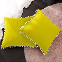 Cottonfry Soft Square 250 Velvet Pillowcases with Pom Poms Throw Pillow Cushion Covers, (Size: 18x27 Inches, Color:Lemon Yellow) Pack of 5 Piece-thumb1