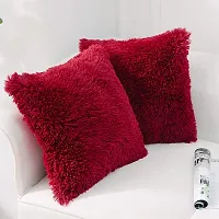 Cottonfry Pack of 2 Luxury Fur Shaggy Fluffy Throw Pillow Covers Set Soft Deluxe Decorative Plush Fleece Pillowcases for Cushion Couch Sofa Bedroom Home (18x27, Burgundy Red)-thumb1