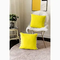 Cottonfry Soft Square 250 Velvet Pillowcases with Pom Poms Throw Pillow Cushion Covers, (Size: 18x27 Inches, Color:Lemon Yellow) Pack of 5 Piece-thumb2