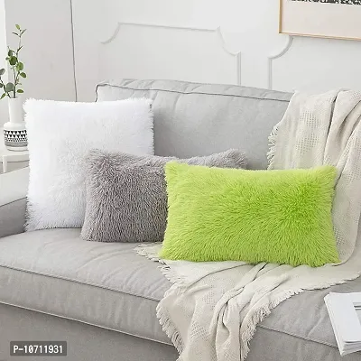 Cottonfry Pack of 2 Luxury Fur Shaggy Fluffy Throw Pillow Covers Set Soft Deluxe Decorative Plush Fleece Pillowcases for Cushion Couch Sofa Bedroom Home (Green, 18x27)-thumb3