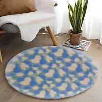 CottonFry Faux Sheepskin Fur Area Rugs Round Fur Throw Rug Floor Mat Circular Carpet for Bedroom Soft Circle Kids Play Mat for Nursery (24x24, Cream Blue)-thumb1