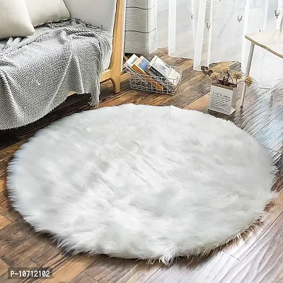 CottonFry Faux Sheepskin Fur Area Rugs Round Fur Throw Rug Floor Mat Circular Carpet for Bedroom Soft Circle Kids Play Mat for Nursery (24x24, White)