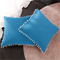 Cottonfry Soft Square 250 Velvet Pillowcases with Pom Poms Throw Pillow Cushion Covers, (Size: 10x10 Inches, Color:Sky Blue) Pack of 5 Piece-thumb1