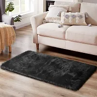 Cottonfry Faux Long Pile Fluffy Fur Rugs Bedroom Furry CarpetSheepskin Area Rugs Kids Room Decor Rectangle Shaped Rug (20x30, Black)-thumb2