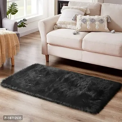 Cottonfry Faux Long Pile Fluffy Fur Rugs Bedroom Furry CarpetSheepskin Area Rugs Kids Room Decor Rectangle Shaped Rug (20x30, Black)-thumb3