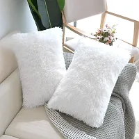 Cottonfry Pack of 2 Luxury Fur Shaggy Fluffy Throw Pillow Covers Set Soft Deluxe Decorative Plush Fleece Pillowcases for Cushion Couch Sofa Bedroom Home (18x27, White)-thumb1