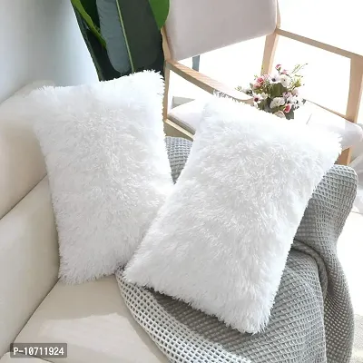 Cottonfry Pack of 2 Luxury Fur Shaggy Fluffy Throw Pillow Covers Set Soft Deluxe Decorative Plush Fleece Pillowcases for Cushion Couch Sofa Bedroom Home (18x27, White)-thumb2