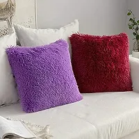 Cottonfry Pack of 2 Luxury Fur Shaggy Fluffy Throw Pillow Covers Set Soft Deluxe Decorative Plush Fleece Pillowcases for Cushion Couch Sofa Bedroom Home (Purple, 16x16)-thumb3