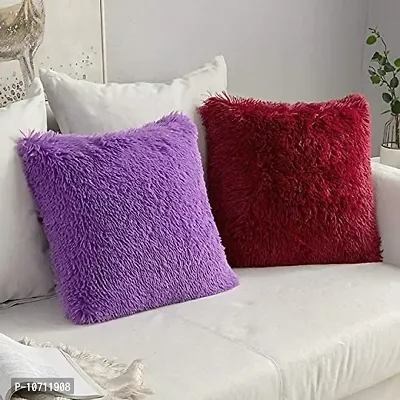 Cottonfry Pack of 2 Luxury Fur Shaggy Fluffy Throw Pillow Covers Set Soft Deluxe Decorative Plush Fleece Pillowcases for Cushion Couch Sofa Bedroom Home (Purple, 16x16)-thumb4