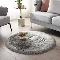 CottonFry Faux Sheepskin Fur Area Rugs Round Fur Throw Rug Floor Mat Circular Carpet for Bedroom Soft Circle Kids Play Mat for Nursery (24x24, Grey)-thumb3