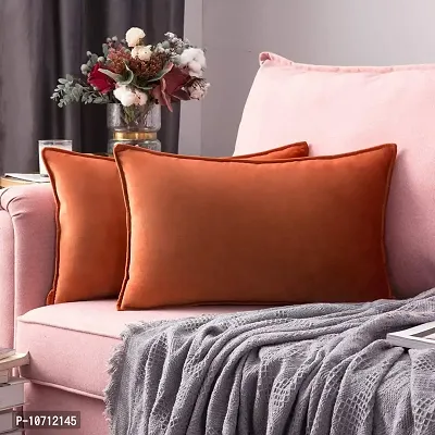 Ultra Soft Velvet Cushion Covers Set of 2 Pieces (18x27, Orange)