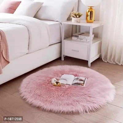 CottonFry Faux Sheepskin Fur Area Rugs Round Fur Throw Rug Floor Mat Circular Carpet for Bedroom Soft Circle Kids Play Mat for Nursery (20x20, Light Pink)