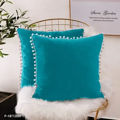 Cottonfry Soft Square 250 Velvet Pillowcases with Pom Poms Throw Pillow Cushion Covers Pack of 5 Piece