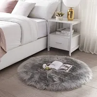 CottonFry Faux Sheepskin Fur Area Rugs Round Fur Throw Rug Floor Mat Circular Carpet for Bedroom Soft Circle Kids Play Mat for Nursery (24x24, Grey)-thumb1