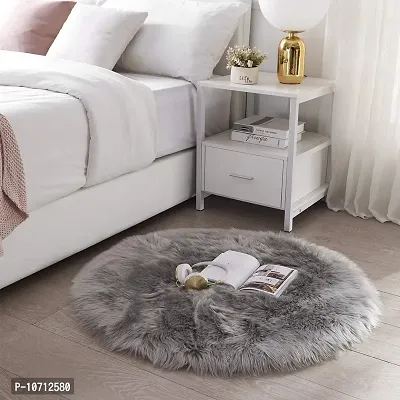 CottonFry Faux Sheepskin Fur Area Rugs Round Fur Throw Rug Floor Mat Circular Carpet for Bedroom Soft Circle Kids Play Mat for Nursery (24x24, Grey)-thumb2