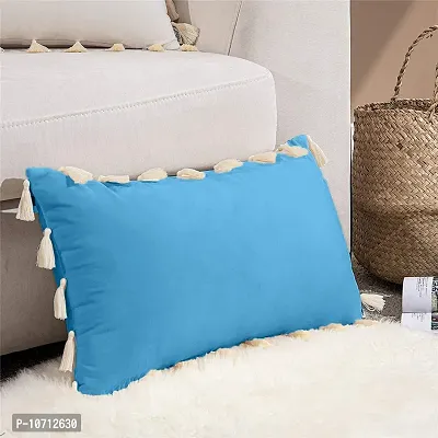 CottonFry Boho Decorative Throw Pillow/Cushion Covers with Tassels for Couch Bed Sofa Soft Velvet Cushion Covers (24x24, Sky Blue)-thumb3