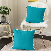 Cottonfry Soft Square 250 Velvet Pillowcases with Pom Poms Throw Pillow Cushion Covers Pack of 5 Piece-thumb2