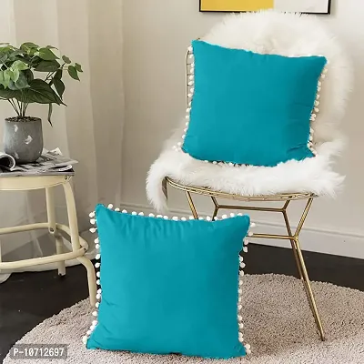 Cottonfry Soft Square 250 Velvet Pillowcases with Pom Poms Throw Pillow Cushion Covers Pack of 5 Piece-thumb3