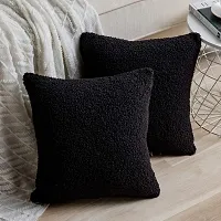 CottonFry Faux Curly Wool Fur Cushion Covers, Short Fur Throw Pillow Cases (Black, 12x12)-thumb1