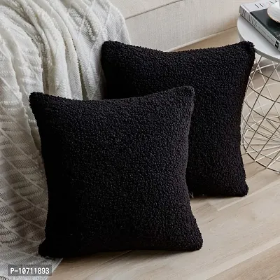 CottonFry Faux Curly Wool Fur Cushion Covers, Short Fur Throw Pillow Cases (Black, 12x12)-thumb2