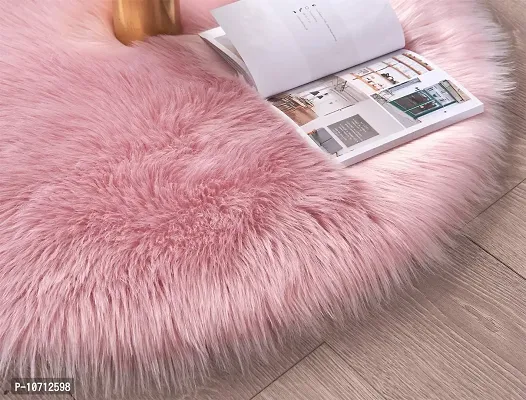 CottonFry Faux Sheepskin Fur Area Rugs Round Fur Throw Rug Floor Mat Circular Carpet for Bedroom Soft Circle Kids Play Mat for Nursery (20x20, Light Pink)-thumb2