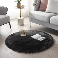 CottonFry Faux Sheepskin Fur Area Rugs Round Fur Throw Rug Floor Mat Circular Carpet for Bedroom Soft Circle Kids Play Mat for Nursery (24x24, Black)-thumb1