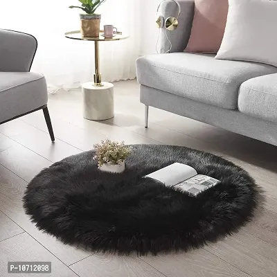 CottonFry Faux Sheepskin Fur Area Rugs Round Fur Throw Rug Floor Mat Circular Carpet for Bedroom Soft Circle Kids Play Mat for Nursery (24x24, Black)-thumb2