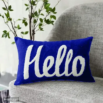 Cottonfry Decorative Embroidered Throw Pillow Covers for Couch Sofa Bedroom Kids (12x18, Hello Royal Blue)