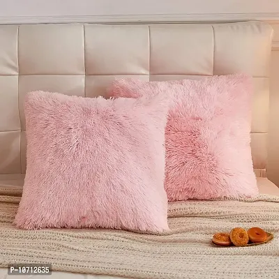 Cottonfry Pack of 2 Luxury Fur Shaggy Fluffy Throw Pillow Covers Set Soft Deluxe Decorative Plush Fleece Pillowcases for Cushion Couch Sofa Bedroom Home (Baby Pink, 12x18)-thumb0