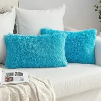 Cottonfry Pack of 2 Luxury Fur Shaggy Fluffy Throw Pillow Covers Set Soft Deluxe Decorative Plush Fleece Pillowcases for Cushion Couch Sofa Bedroom Home (18x27, Blue)-thumb3