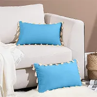 CottonFry Boho Decorative Throw Pillow/Cushion Covers with Tassels for Couch Bed Sofa Soft Velvet Cushion Covers (24x24, Sky Blue)-thumb1