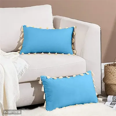 CottonFry Boho Decorative Throw Pillow/Cushion Covers with Tassels for Couch Bed Sofa Soft Velvet Cushion Covers (24x24, Sky Blue)-thumb2