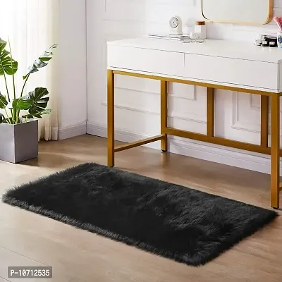 Cottonfry Faux Long Pile Fluffy Fur Rugs Bedroom Furry CarpetSheepskin Area Rugs Kids Room Decor Rectangle Shaped Rug (20x30, Black)