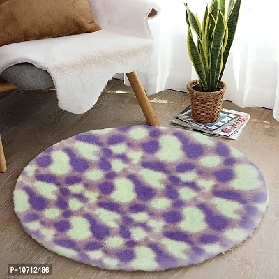 CottonFry Faux Sheepskin Fur Area Rugs Round Fur Throw Rug Floor Mat Circular Carpet for Bedroom Soft Circle Kids Play Mat for Nursery (30x30, Cream Purple)-thumb2