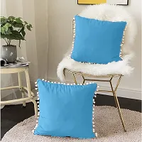 Cottonfry Soft Square 250 Velvet Pillowcases with Pom Poms Throw Pillow Cushion Covers, (Size: 10x10 Inches, Color:Sky Blue) Pack of 5 Piece-thumb2